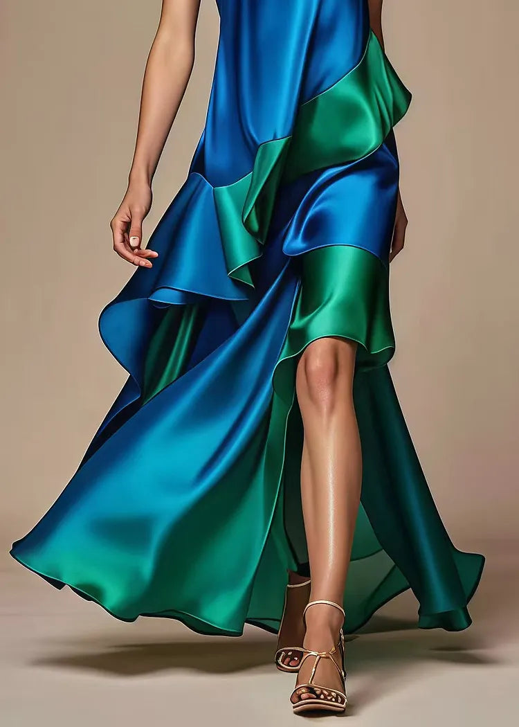 Teresa | Satin Halter Ruffle Wedding-Guest Maxi Dress