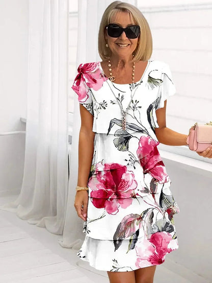 Camille | Ruffled Blomstret Sommermidikjole til Kvinder