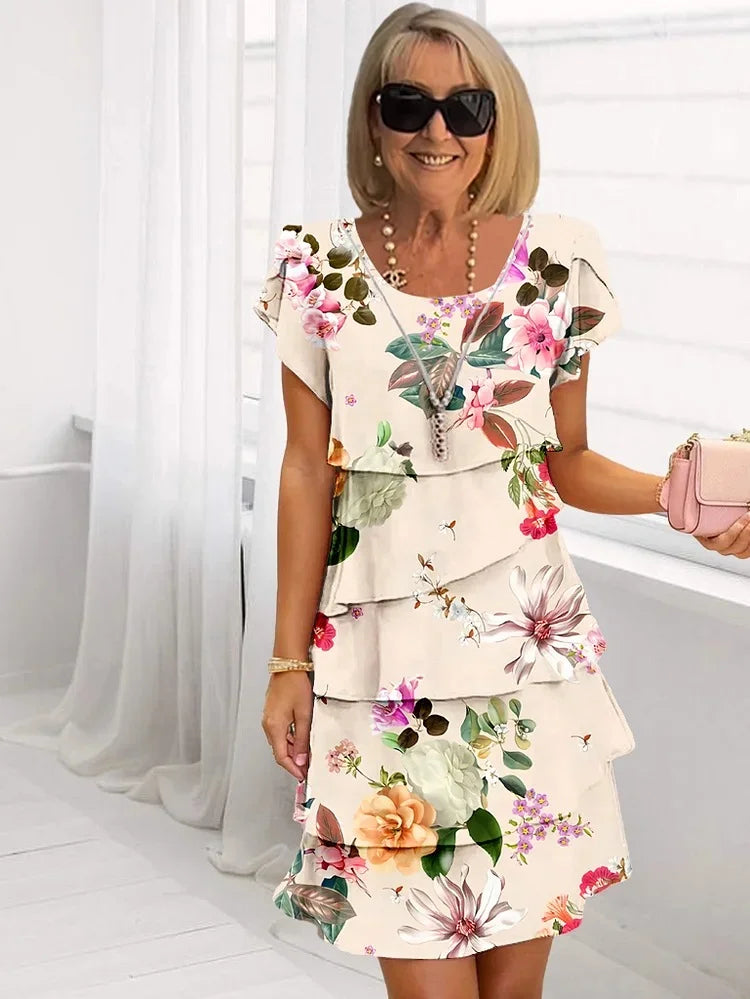 Camille | Ruffled Blomstret Sommermidikjole til Kvinder