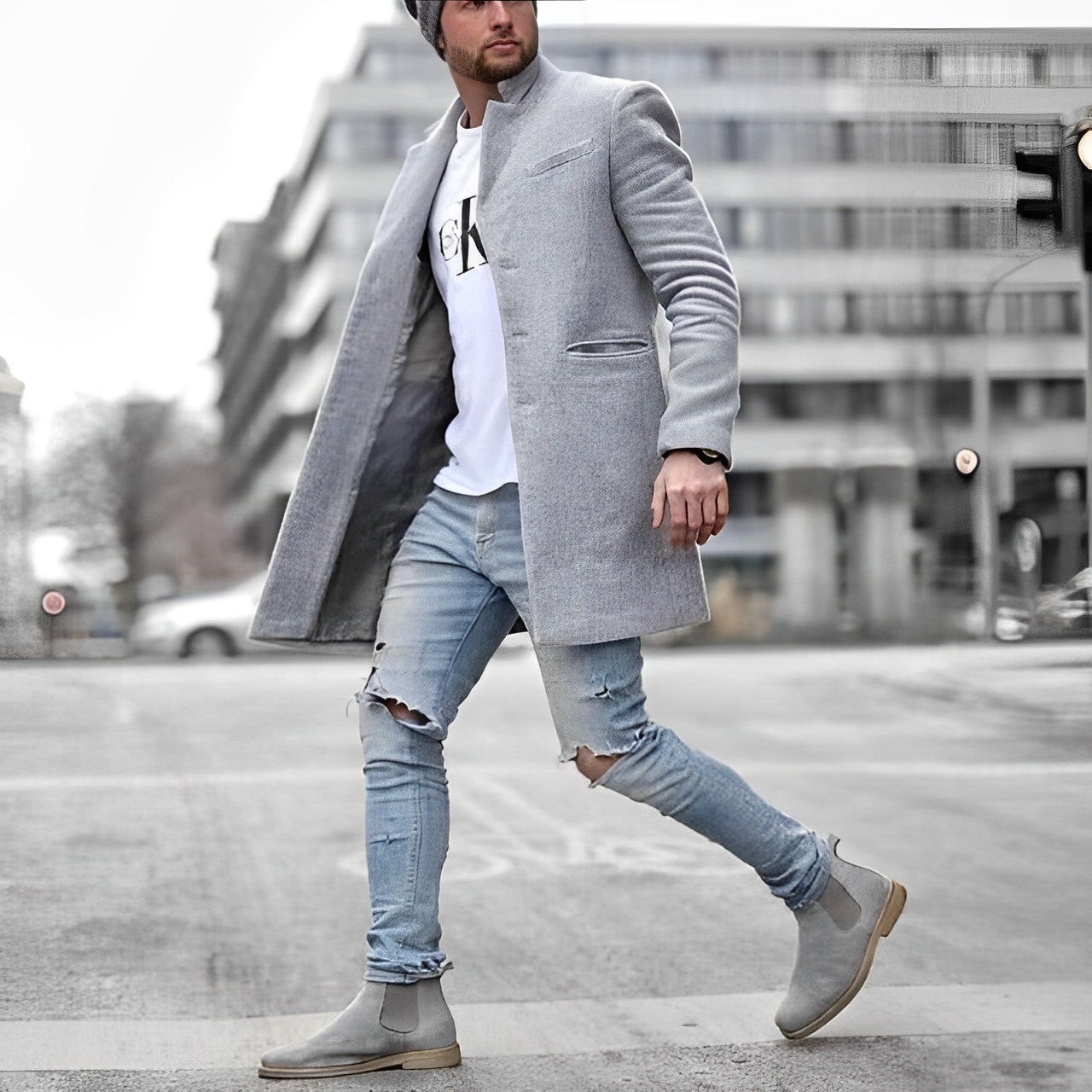 En Herre Slim Fit Uldfrakke