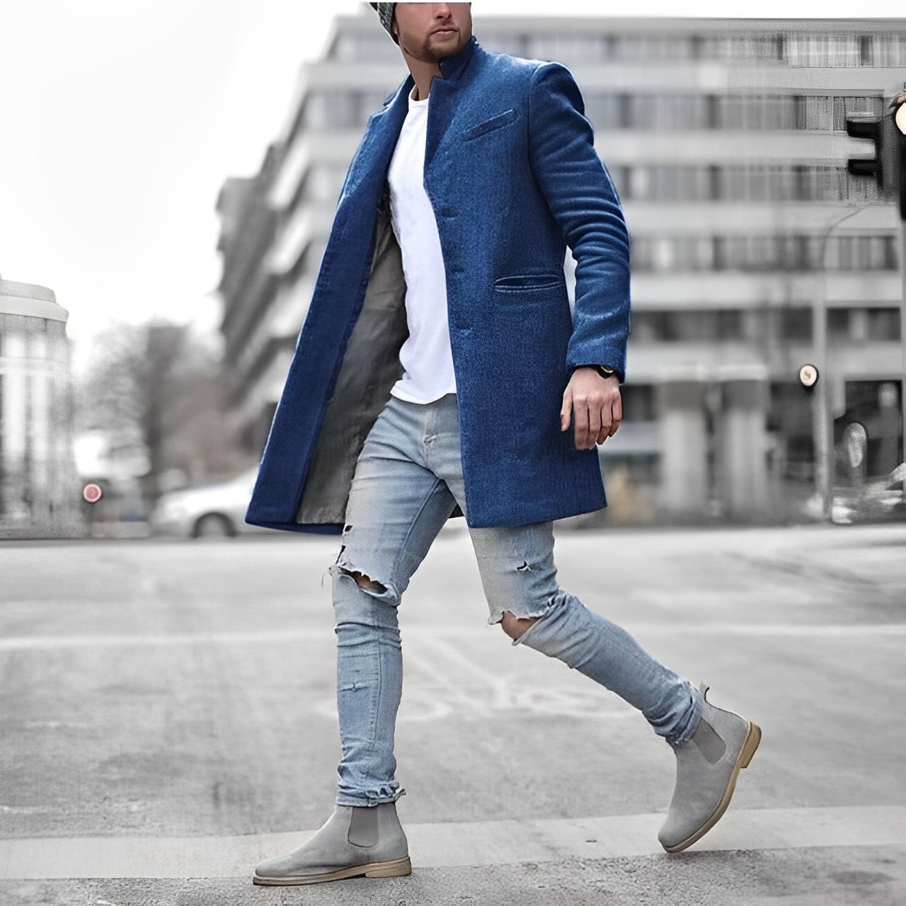 En Herre Slim Fit Uldfrakke