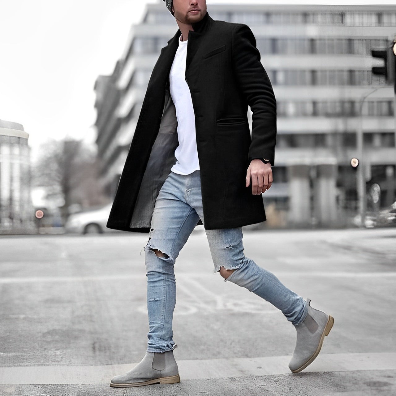 En Herre Slim Fit Uldfrakke