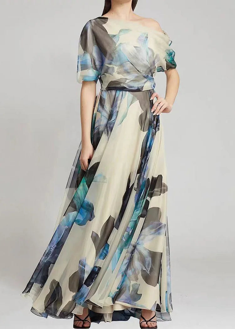 Charlee | Botanical Print One Shoulder Long Maxi Dress