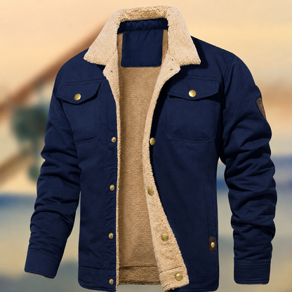 En Herre Jakke med Sherpakrave og Knapper