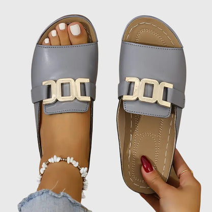 Brittany | Gold Chain Buckle Flat Cushioned Comfort Sandals
