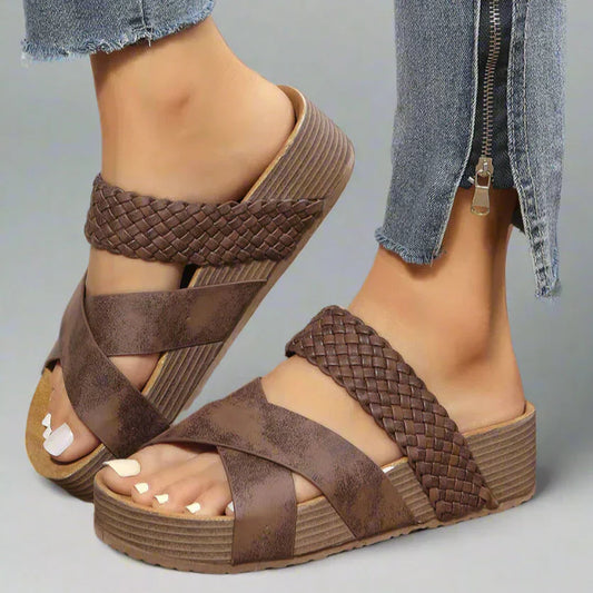 Janie | Woven Strap Chunky Platform Slide Sandals