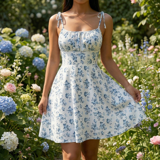 Eliana | Floral Tie-Strap Mini Sommerkjole