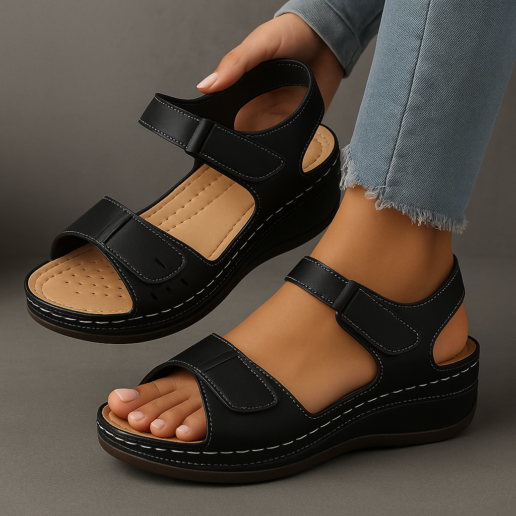 Mikaela | Velcro Strap Wedge-Heel Comfort Sandals