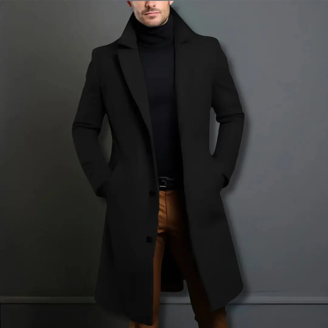 En Herre Slim Fit Lang Frakke med Revers