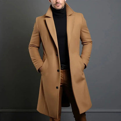 En Herre Slim Fit Lang Frakke med Revers