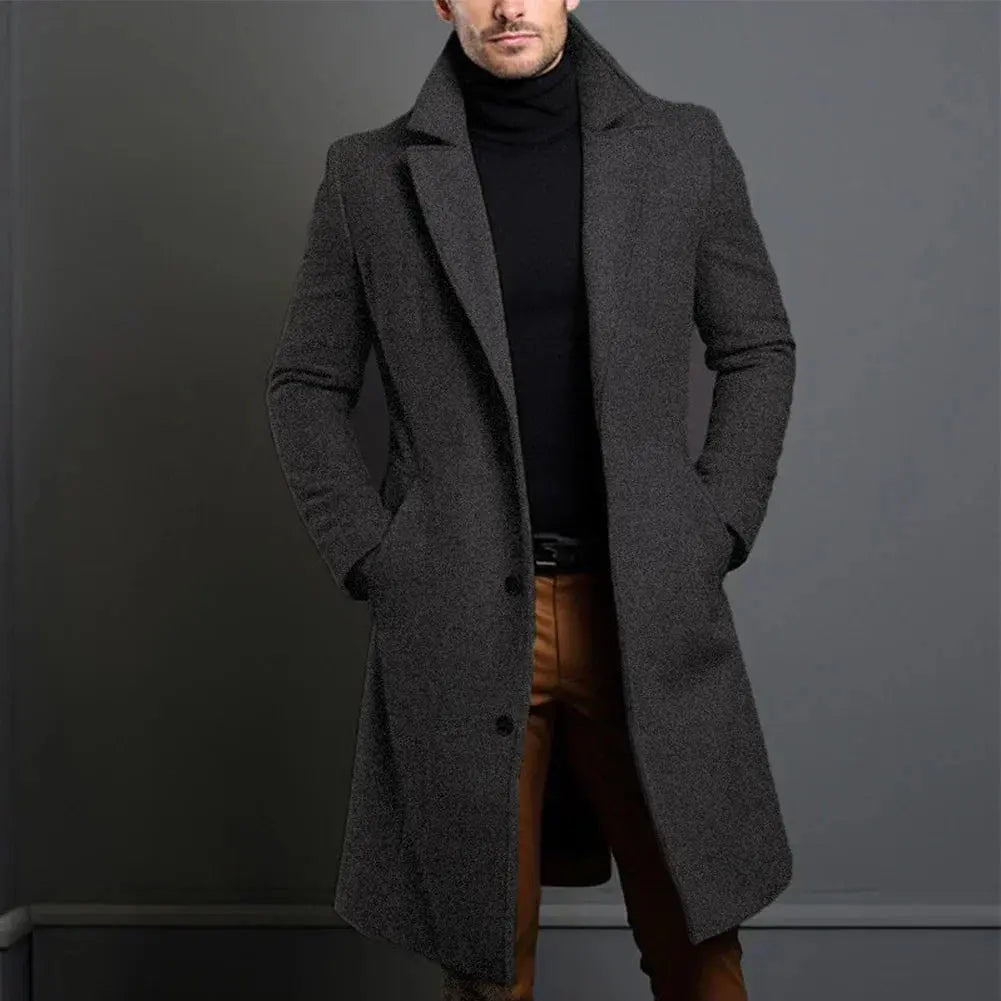 En Herre Slim Fit Lang Frakke med Revers