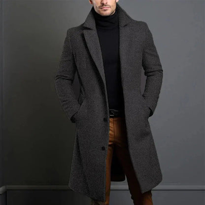 En Herre Slim Fit Lang Frakke med Revers
