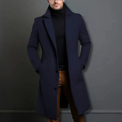 En Herre Slim Fit Lang Frakke med Revers