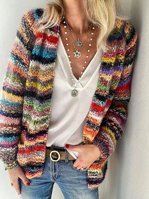 En Stribet Åben Strik Cardigan