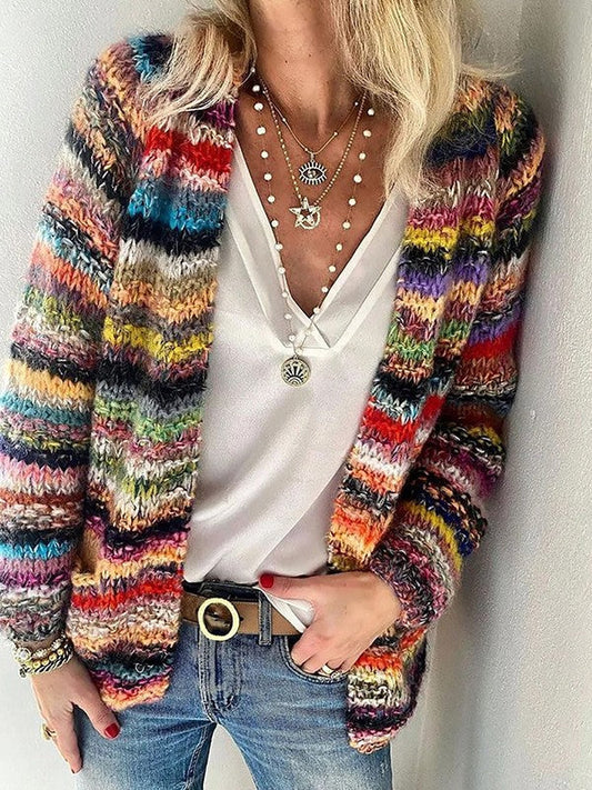 En Stribet Åben Strik Cardigan