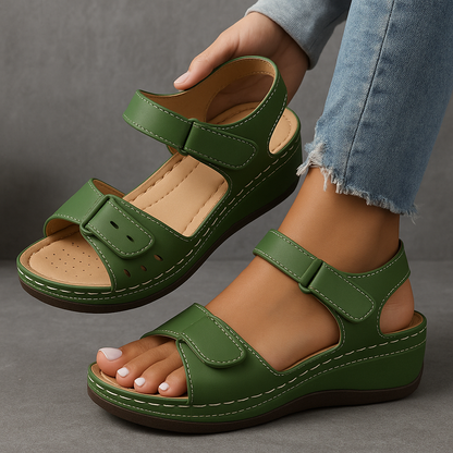 Mikaela | Velcro Strap Wedge-Heel Comfort Sandals