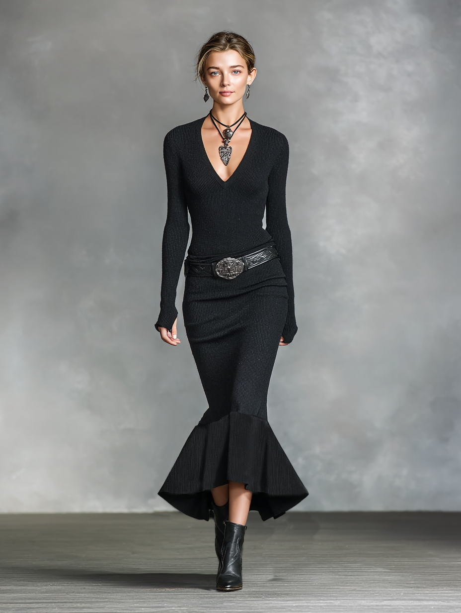 Vivienne | Women's Fitted Knit Maxi Dress with V-Neck