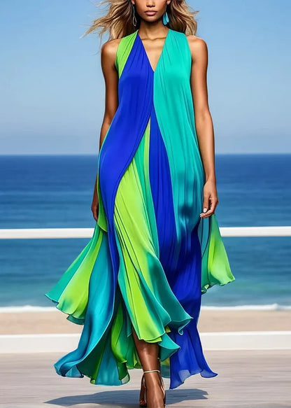 Alice | Colorful Front-Pleated Halter Chiffon Maxi Strandkjole