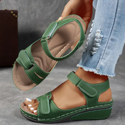 Mikaela | Velcro Strap Wedge-Heel Comfort Sandals