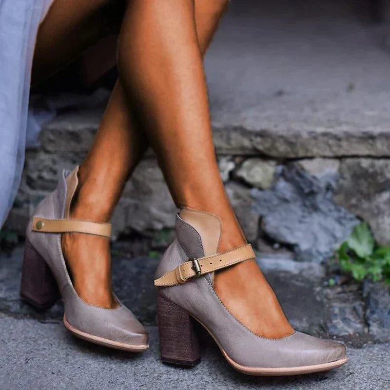 Zoey | Two Tone Ankle-Strap Mary Jane Block Heels