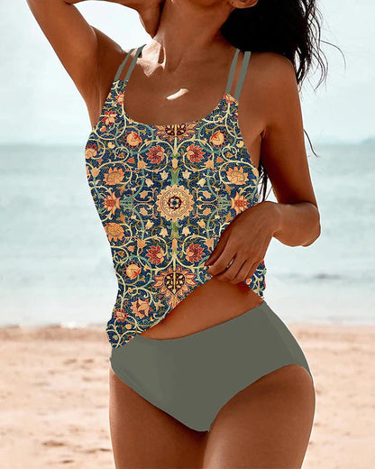 Lua | Printed Double Strap Tankini Two Piece Swimsuit