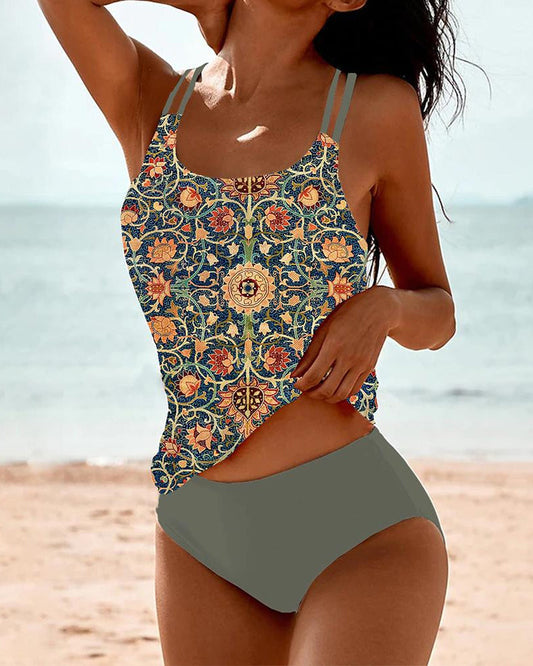 Lua | Printed Double Strap Tankini Two Piece Swimsuit