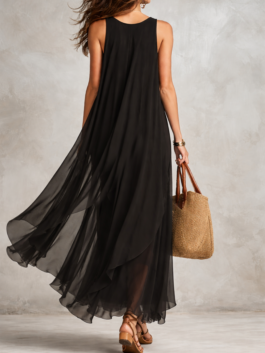 Onyx | Layered Chiffon Boho Vacation Maxi Dress