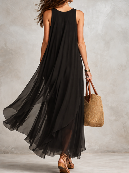 Onyx | Layered Chiffon Boho Vacation Maxi Dress
