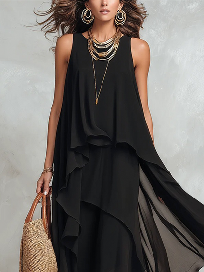 Onyx | Layered Chiffon Boho Vacation Maxi Dress