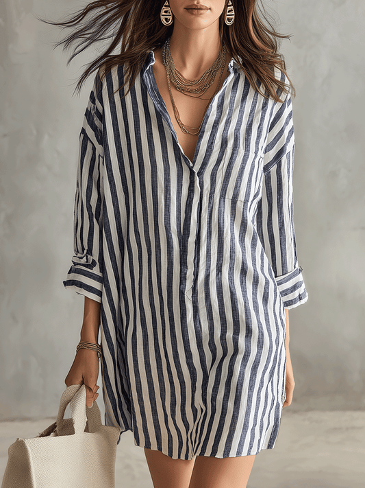 Elegant Oversized Striped Mini Summer Dress