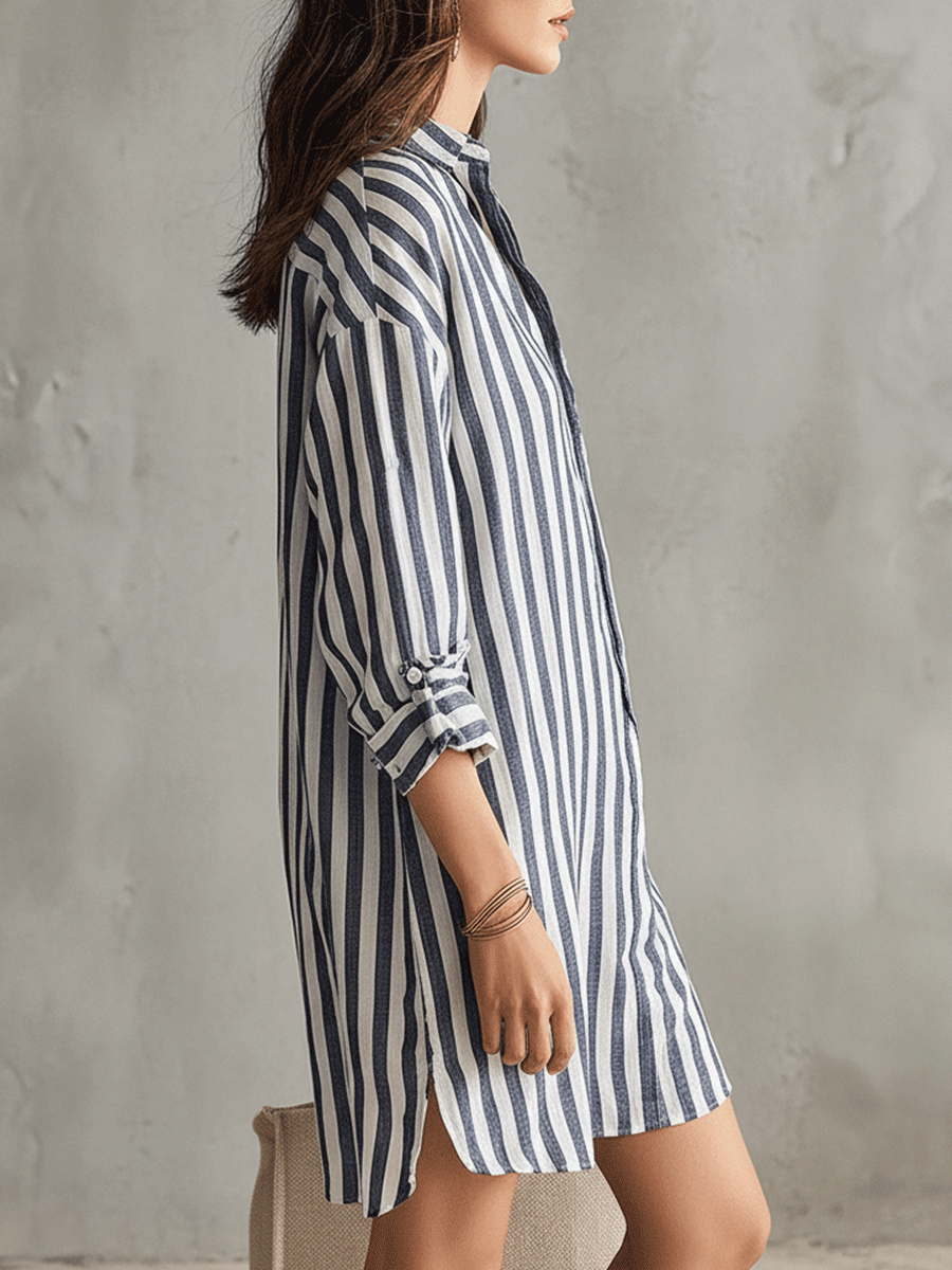 Elegant Oversized Striped Mini Summer Dress