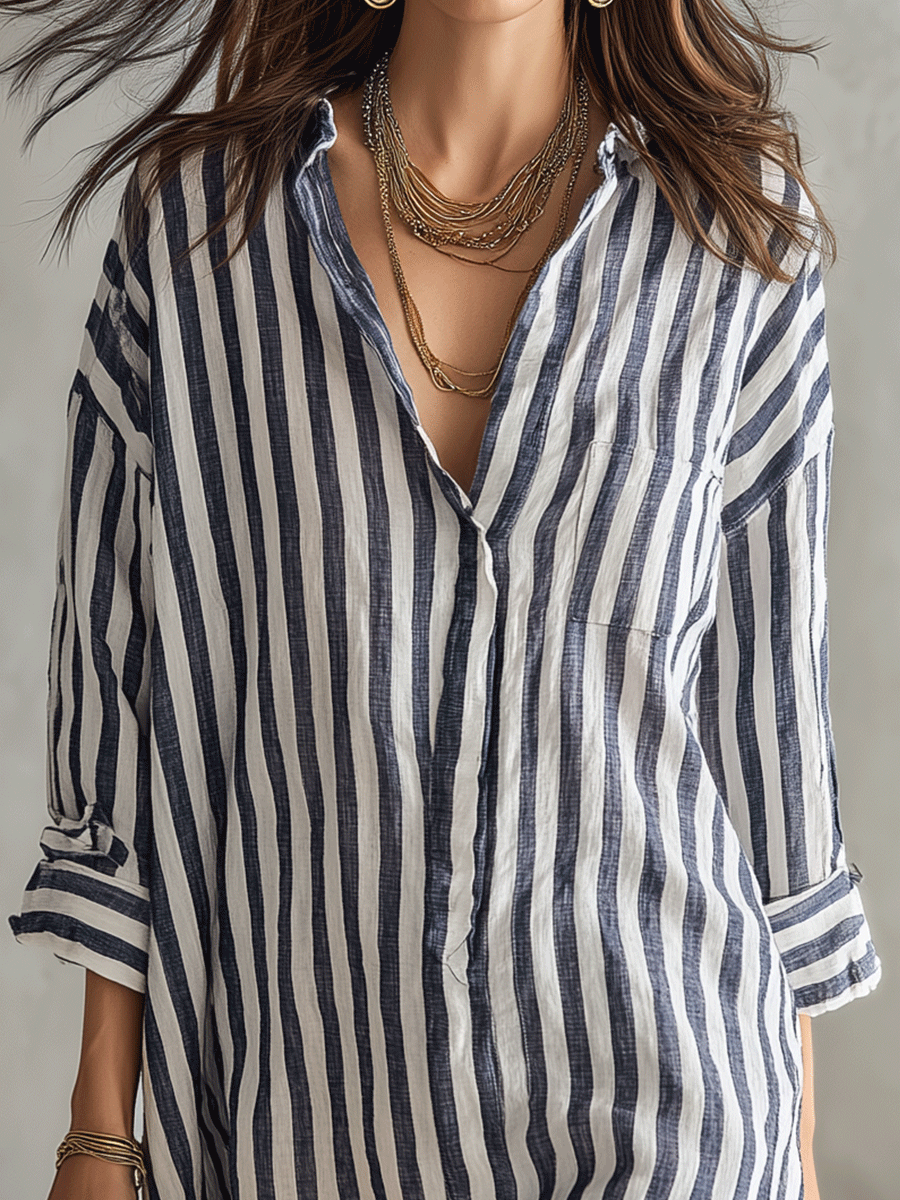 Elegant Oversized Striped Mini Summer Dress