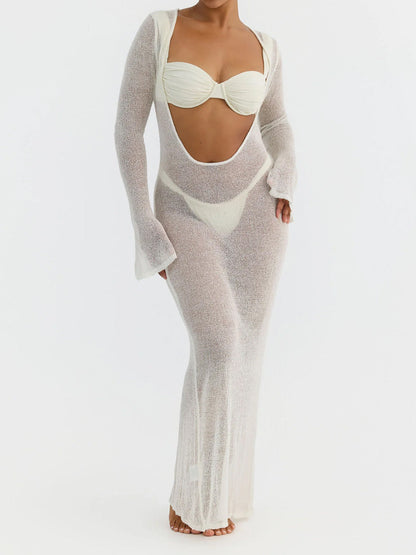 Isla | Knit Cover-Up Ruched Three Piece Bikini Set