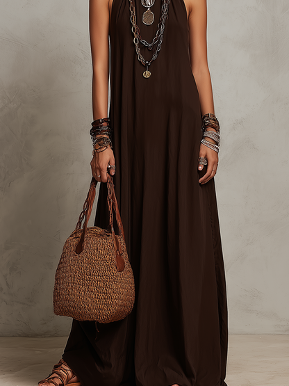 Terra | Halter Neck Linen Vacation Maxi Dress