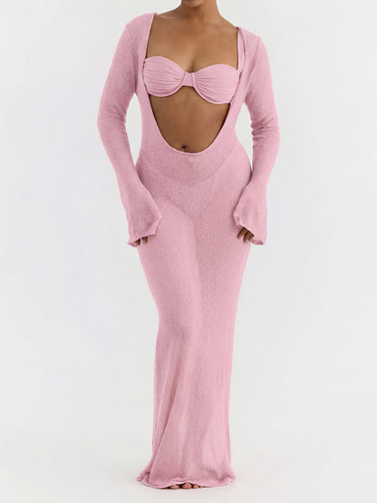 Isla | Knit Cover-Up Ruched Three Piece Bikini Set