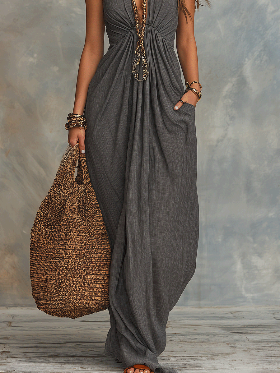 Drape | Draperet Halter Boho Sommermaxikjole til Kvinder