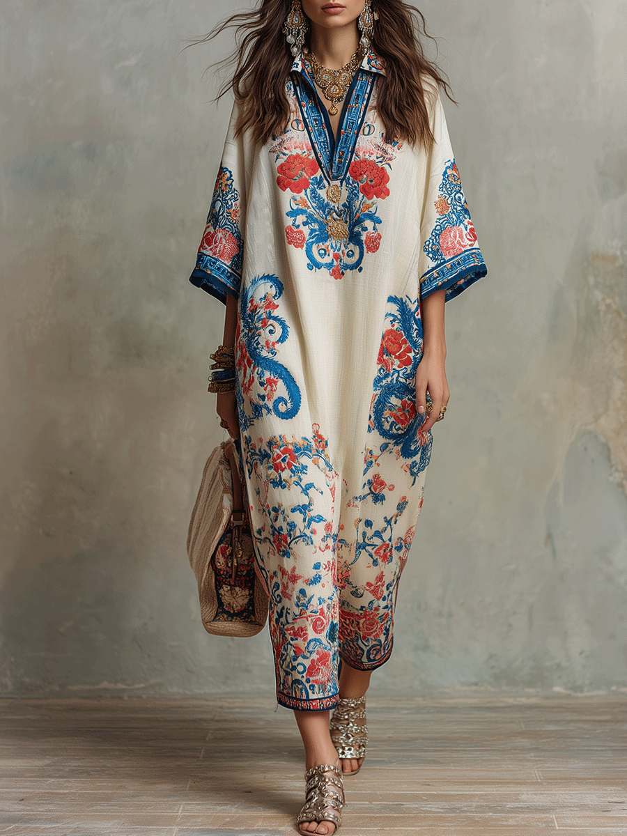 Zar | Blomstret Paisley Boho Ferie Midikjole til Kvinder