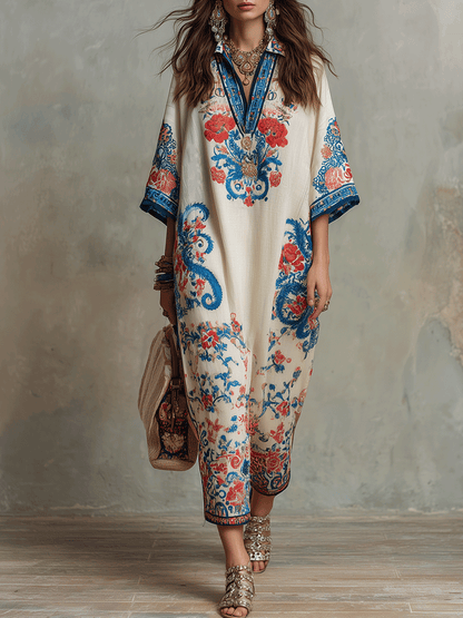 Zar | Blomstret Paisley Boho Ferie Midikjole til Kvinder