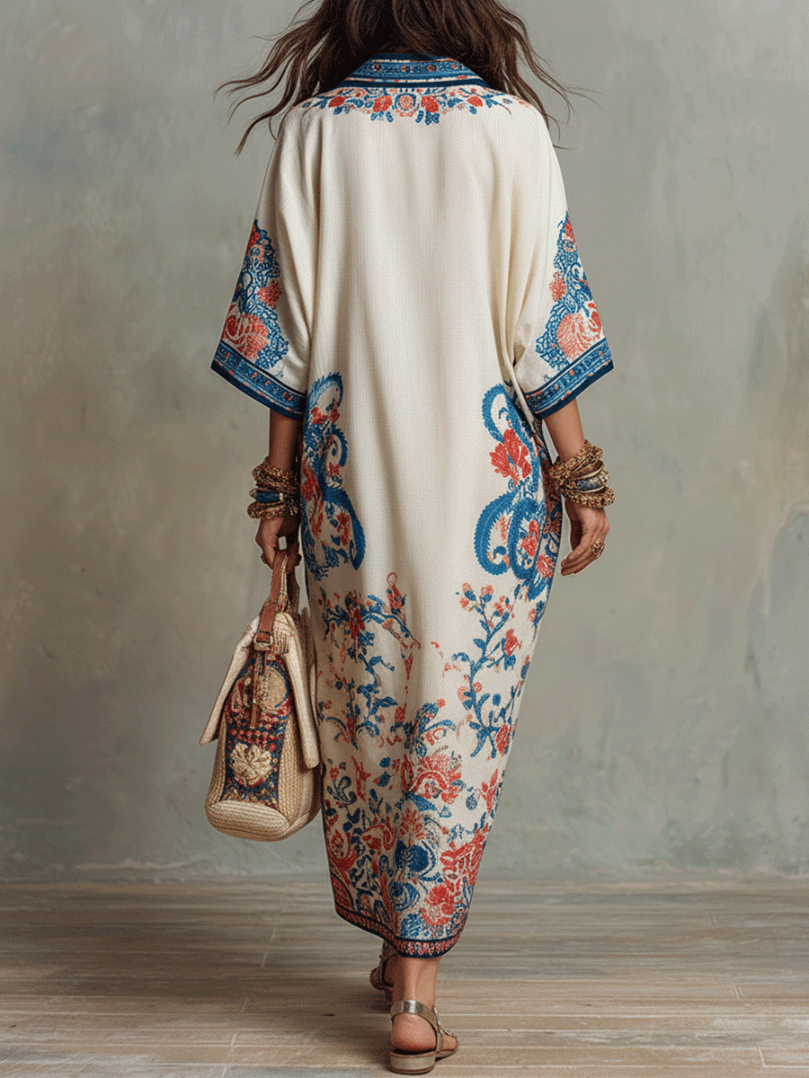 Zar | Blomstret Paisley Boho Ferie Midikjole til Kvinder