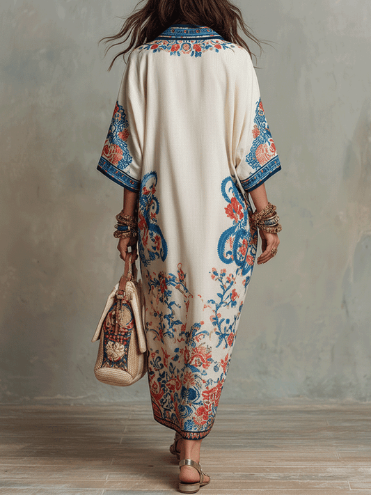 Zar | Blomstret Paisley Boho Ferie Midikjole til Kvinder
