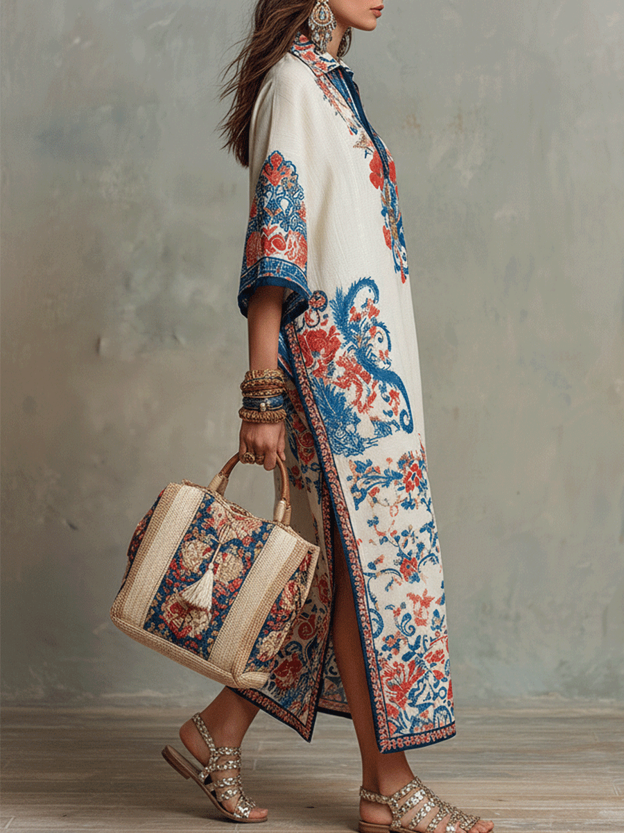 Zar | Blomstret Paisley Boho Ferie Midikjole til Kvinder