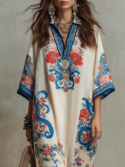 Zar | Blomstret Paisley Boho Ferie Midikjole til Kvinder