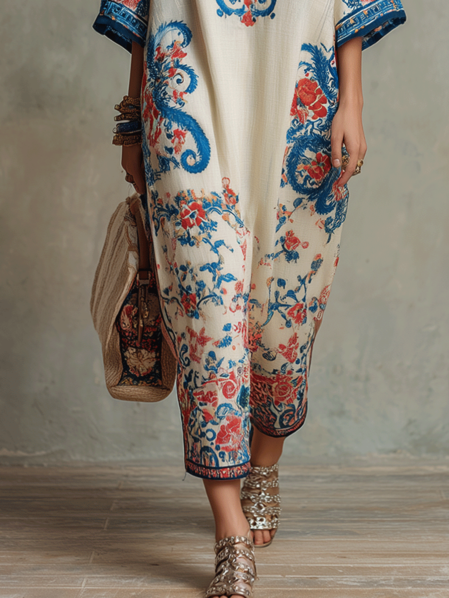 Zar | Blomstret Paisley Boho Ferie Midikjole til Kvinder