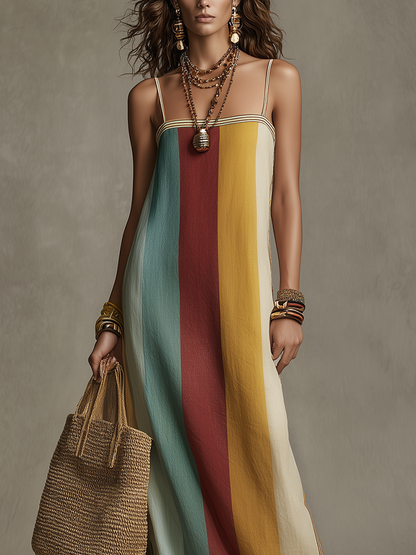 Samba | Stribet Spaghetti Stropper Boho Strand Maxikjole til Kvinder