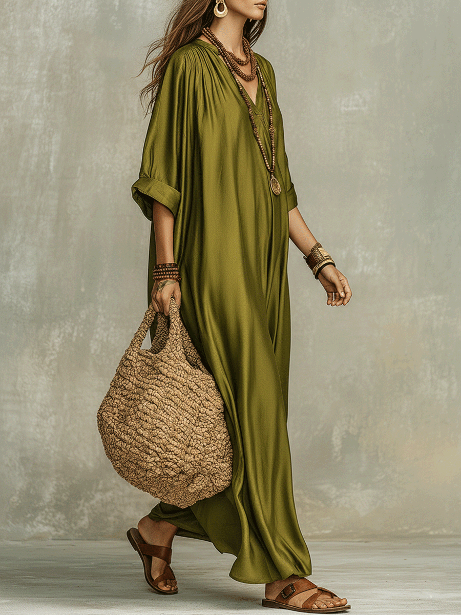 Olive | Afslappet Boho Strandferie Maxikjole til Kvinder