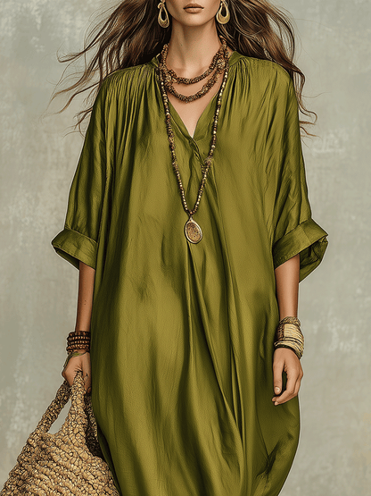 Olive | Afslappet Boho Strandferie Maxikjole til Kvinder