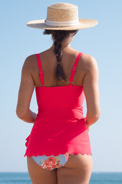 Fern | Floral Asymmetric Hem Ruched Swimsuit Set