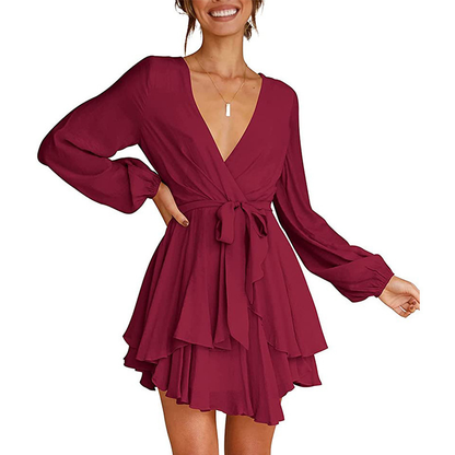 Portia | Lantern Sleeve V-Neck Mini Summer Dress