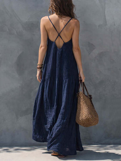 Nomi | Bohemian Patchwork Linen Vacation Maxi Dress