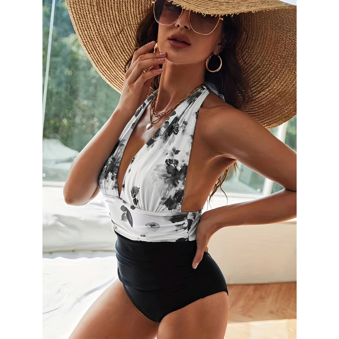 Elegant Marble Print One Piece Swimsuit